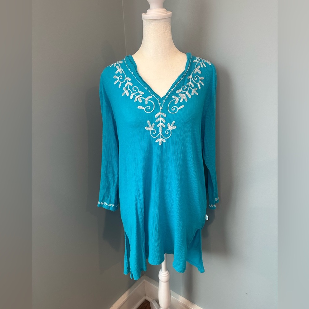 Blue Embroidered Tunic Top